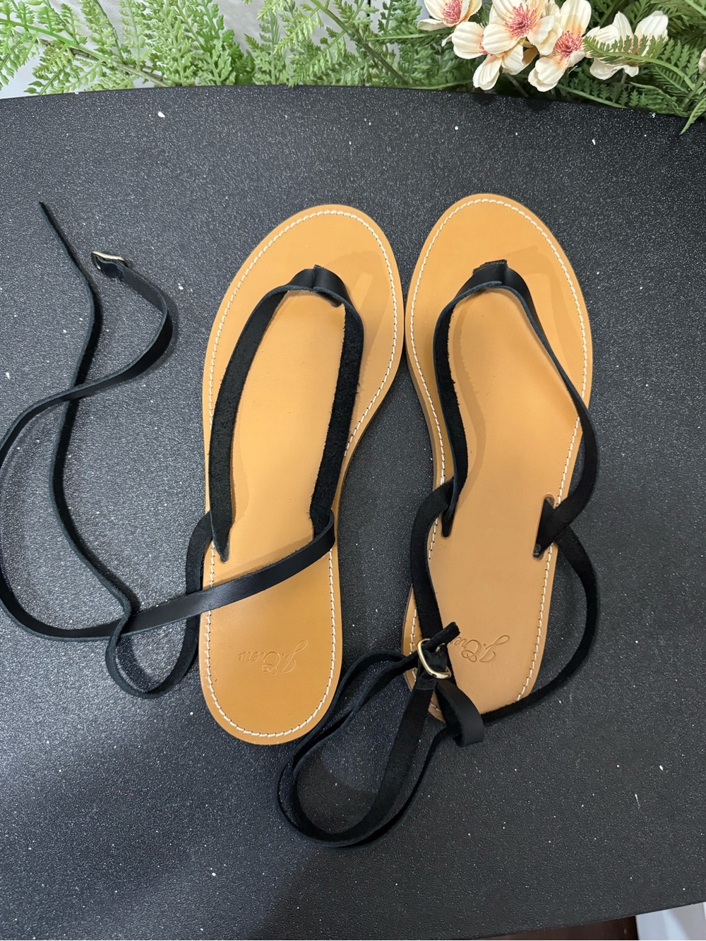& Other Stories Black Lace-Up Thong Sandals with Tan Footbed